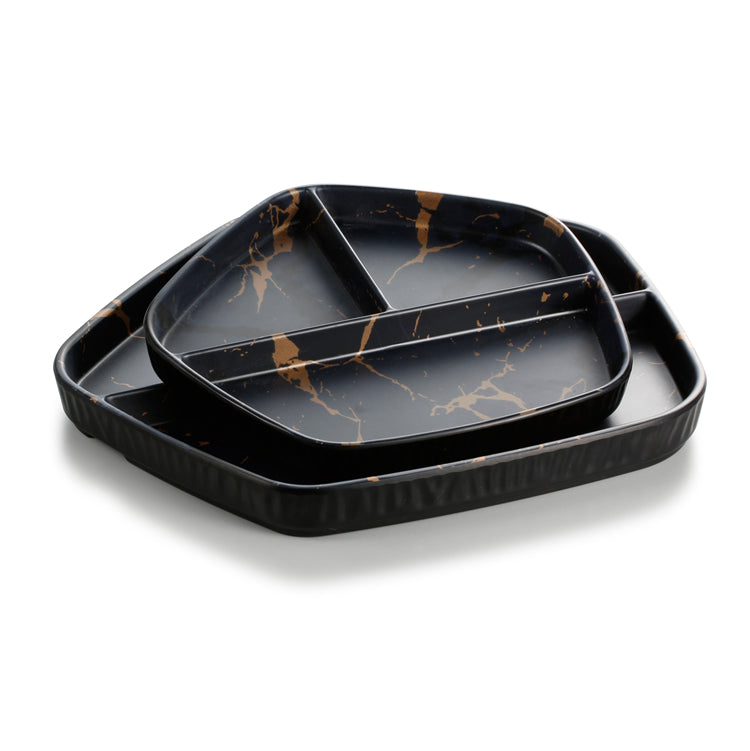 8.5 Inch Flower Design Black Melamine 3 Compartment Plates ZT042HJ