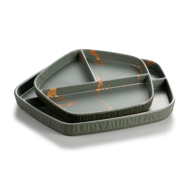 8.5 Inch Flower Design Green Melamine 3 Compartment Plates ZT042QJ