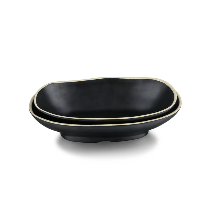 9.5 Inch Black with White Rim Melamine Oval Deep Bowls DAA140095BBH