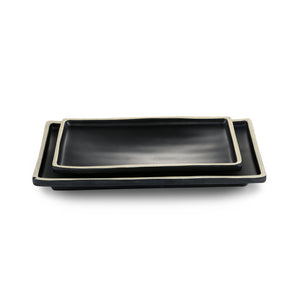 8.4 Inch Black with White Rim Melamine Rectangular Plates DAA310085BBH