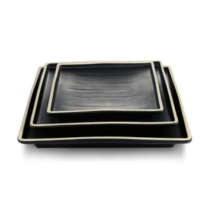 8 Inch Black with White Rim Melamine Square Plates DAA350080BBH