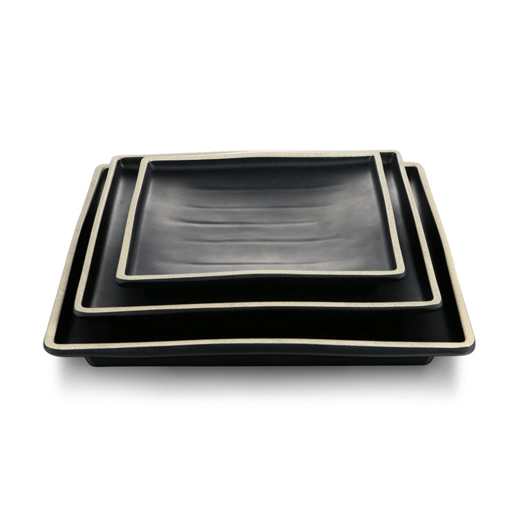 8 Inch Black with White Rim Melamine Square Plates DAA350080BBH