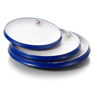 9.1 Inch White and Blue Melamine Round Flat Plates 25013SLBYD