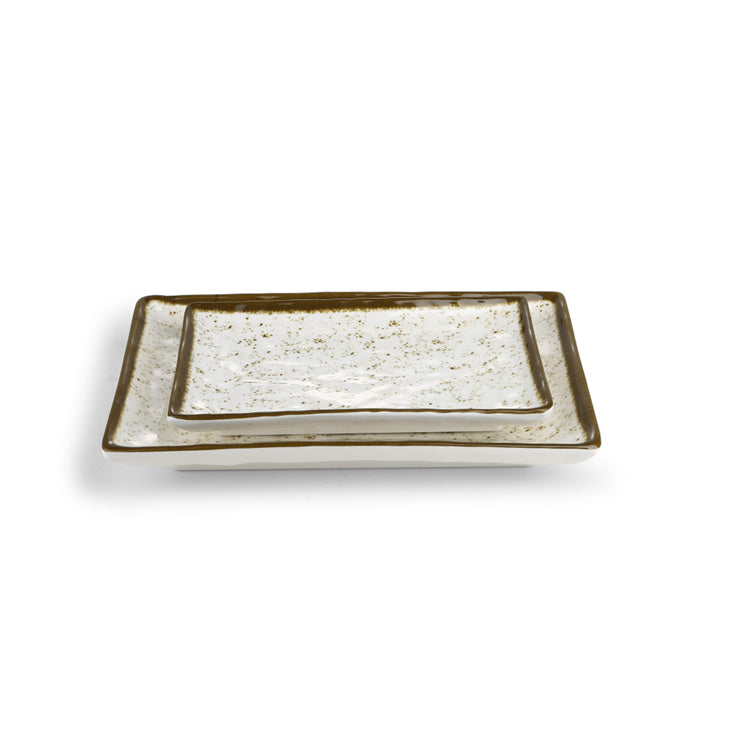 7.7 Inch Green Rim Melamine Rectangular Plates F5108YLC