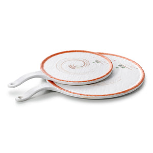 15 Inch Orange Rim Melamine Round Plates With Handle JM16909YYZQ