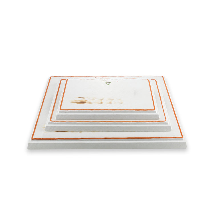 13.4 Inch Orange Rim Rectangular Melamine Flat Plates JM16923YYZQ