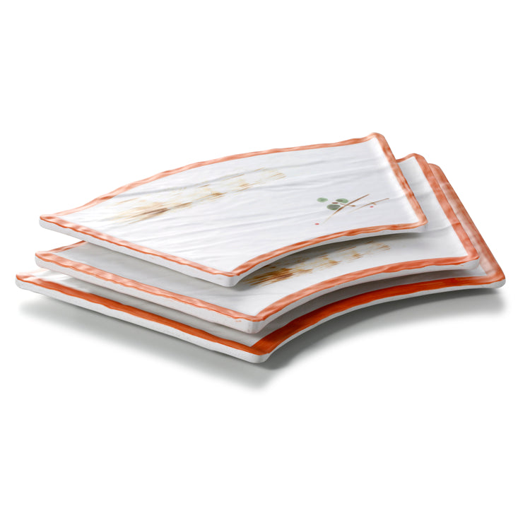 17.7 Inch Orange Rim Fan Shape Melamine Plates JM16969YYZQ