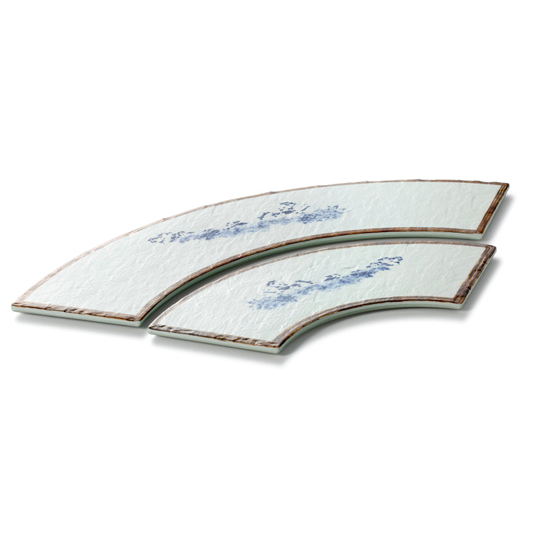 14 Inch Blue with Brown Rim Melamine Arcuated Flat Plates JM16906YYJN