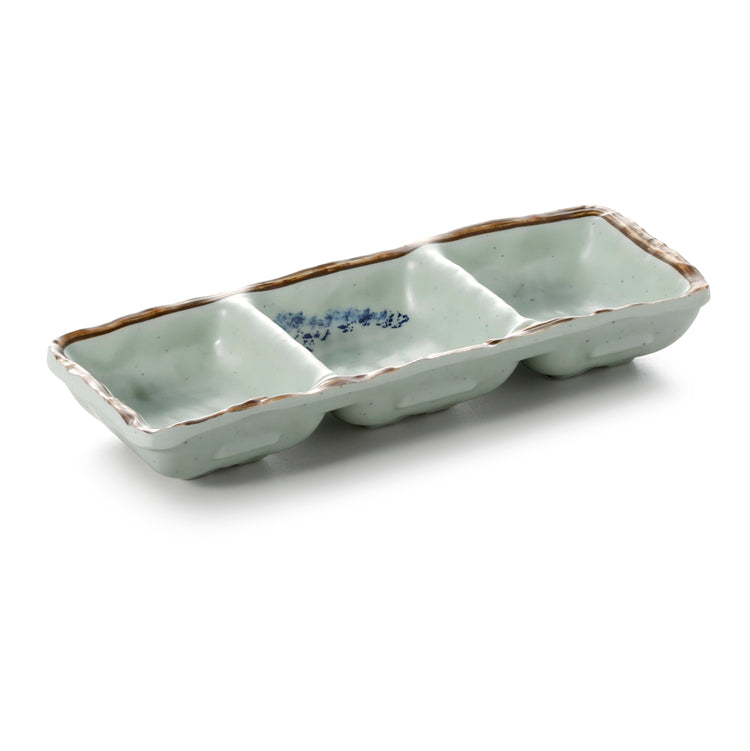8 Inch Blue Melamine 3 Compartment Sauce Dish JM169113YYJN