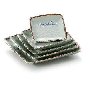 6.8 Inch Blue with Brown Rim Melamine Square Plates JM169118YYJN