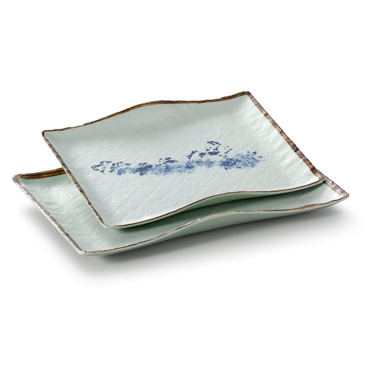 10.6 Inch Blue with Brown Rim Melamine Rectangular Plates JM16913YYJN