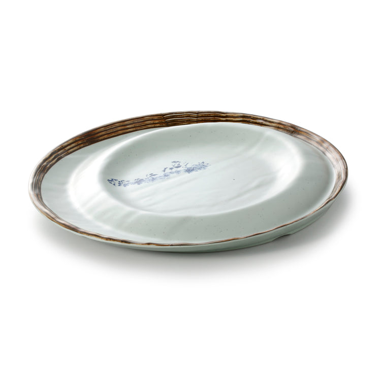 12.6 Inch Blue with Brown Rim Melamine Restaurant Plate JM16934YYJN