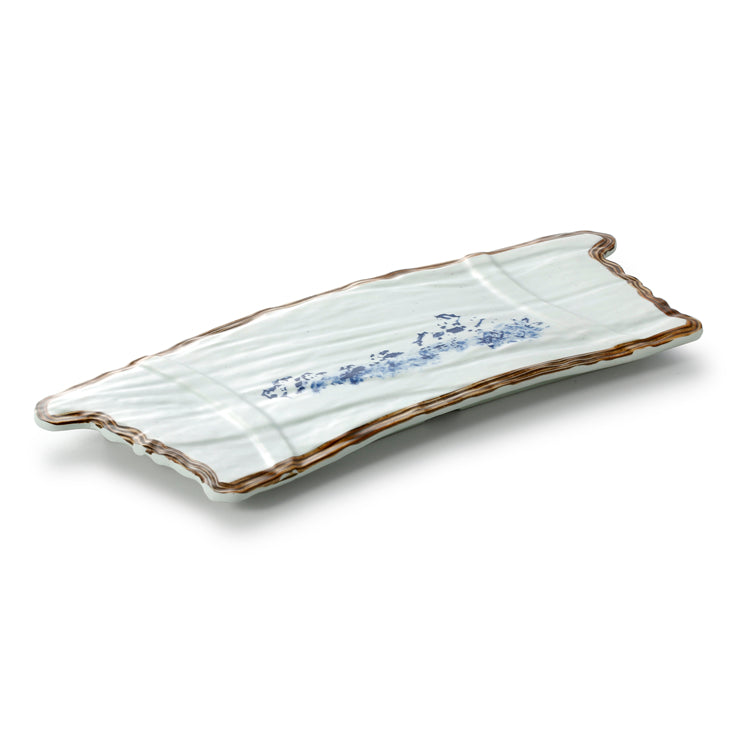 14.1 Inch Blue with Brown Rim Melamine Sushi Plate JM16940YYJN