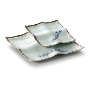 10.6 Inch Blue with Brown Rim Melamine Divided Plates JM16952YYJN