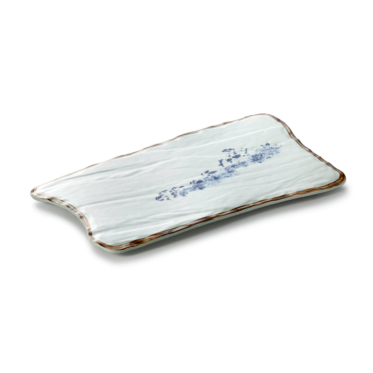 13.3 Inch Blue with Brown Rim Irregular Melamine Plate JM16964YYJN