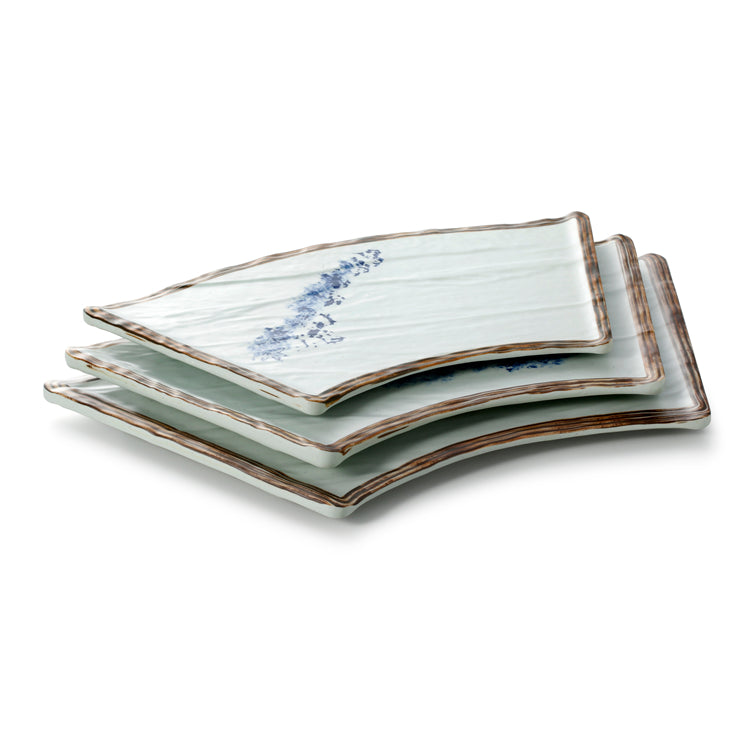17.7 Inch Blue with Brown Rim Melamine Arcuated Flat Plate JM16969YYJN