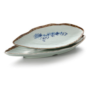14.6 Inch Blue with Brown Rim Melamine Irregular Plates JM16979YYJN