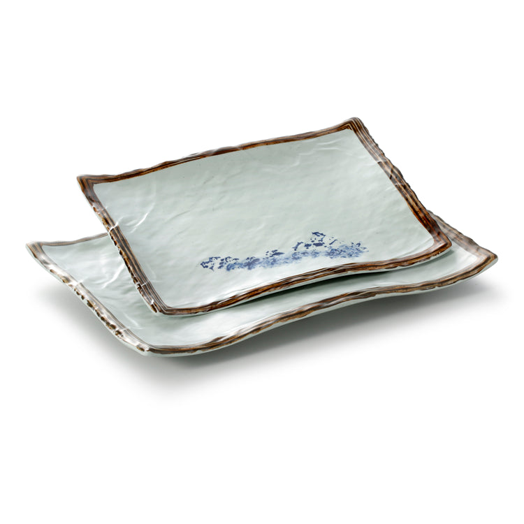 13 Inch Blue with Brown Rim Melamine Rectangular Plates M415020YYJN