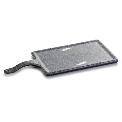 14.5 Inch Black Rectangular Melamine Flat Plate with Handle JM16911PM