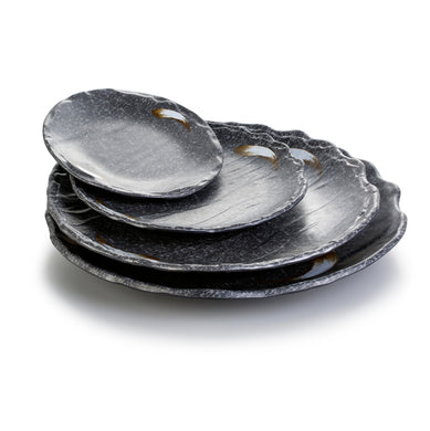 13.8 Inch Black with White Spot Melamine Irregular Plates JM16942PM