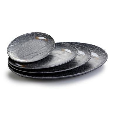 15.4 Inch Black with White Spot Oval Melamine Charger Plates JM16955PM