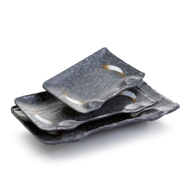 10.8 Inch Black with White Spot Melamine Irregular Plates JM16975PM