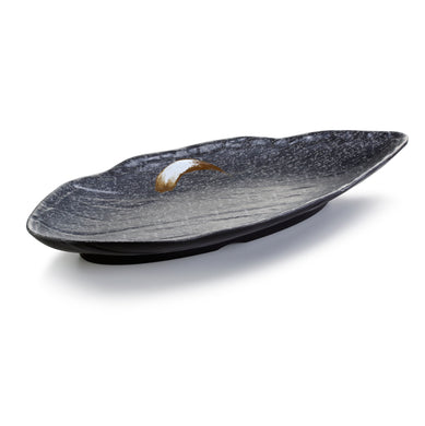 16.5 Inch Black with White Spot Melamine Irregular Plates JM16980PM