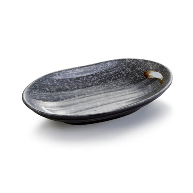 7.2 Inch Black with White Spot Melamine Oval Plate W7307PM