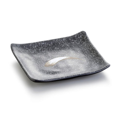 6 Inch Black with White Spot Melamine Square Plate WT4415PM