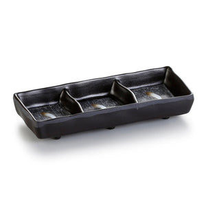 7 Inch Black with White Spot Melamine 3 Compartment Plate WT638PM