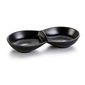 8 Inch Black Irregular Melamine 2 Compartment Sauce Dish YG140034PM