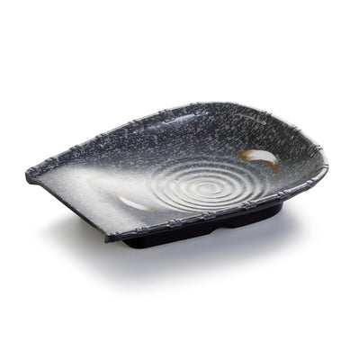 9 Inch Black with White Spot Melamine Irregular Plate YG140081PM