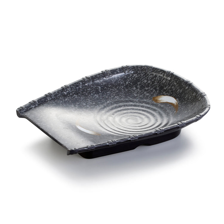 9 Inch Black with White Spot Melamine Irregular Plate YG140081PM
