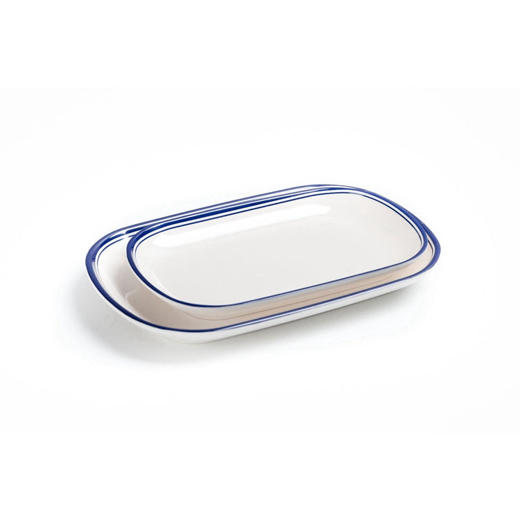 New Blue Rimmed Melamine Oval Restaurant Serving Plates