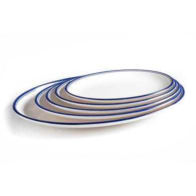 New Blue Rimmed Melamine Oval Dinner Plates Set