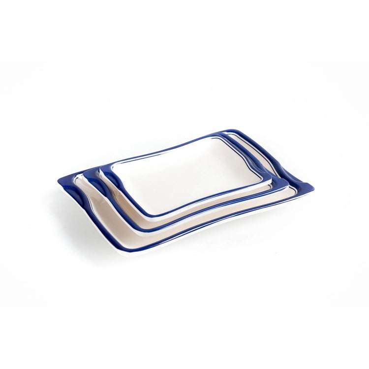 New Blue Rimmed Restaurant Melamine Food Serving Plates