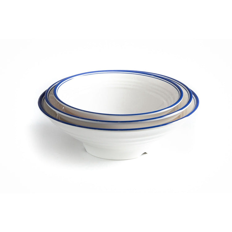 7.5 Inch Blue Rimmed Round Melamine Ramen Bowl