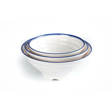 10 Inch Blue Rimmed Large Melamine Ramen Bowl
